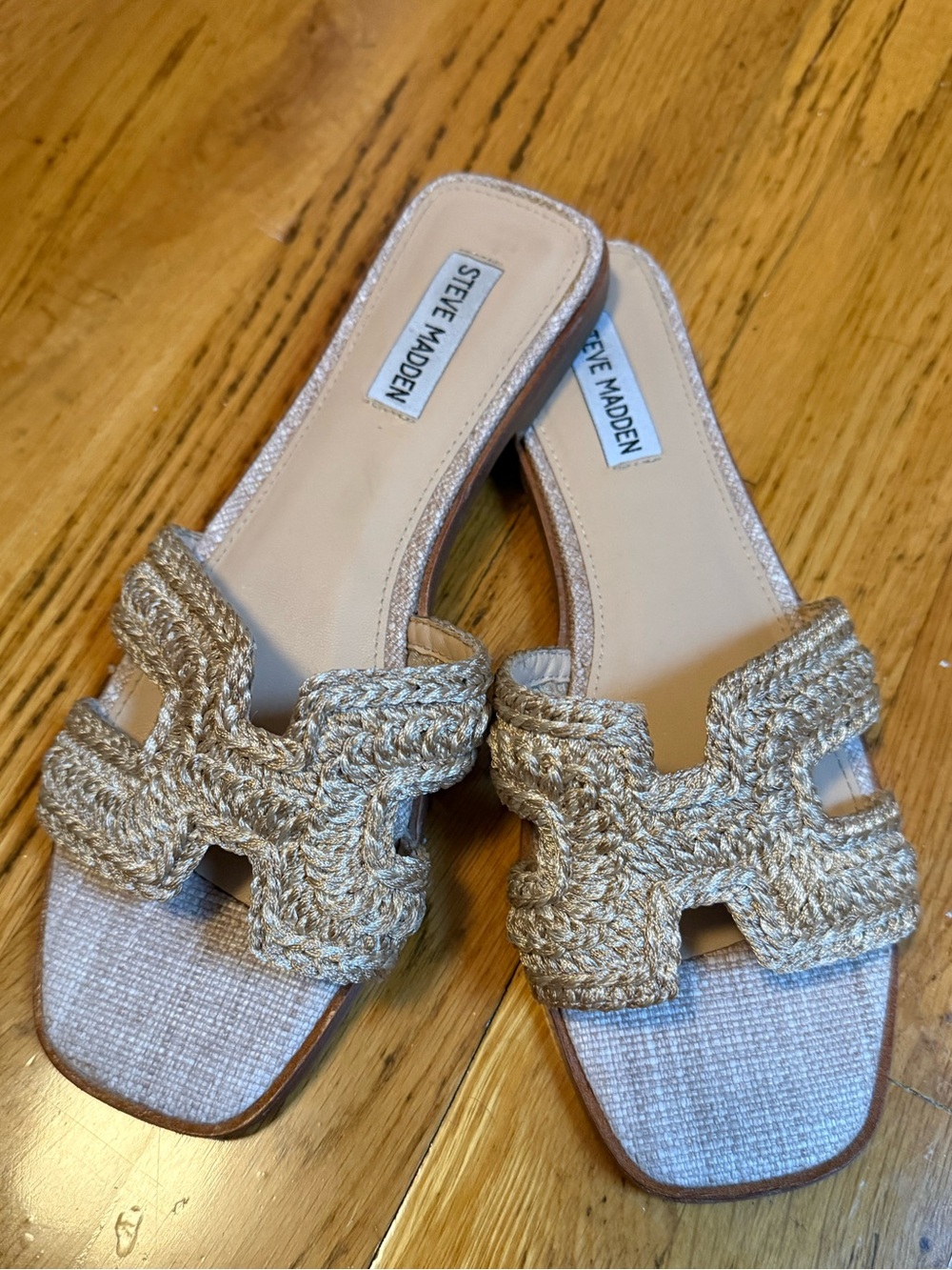 Steve Madden Gold Braided Open-Toe Slide Mules